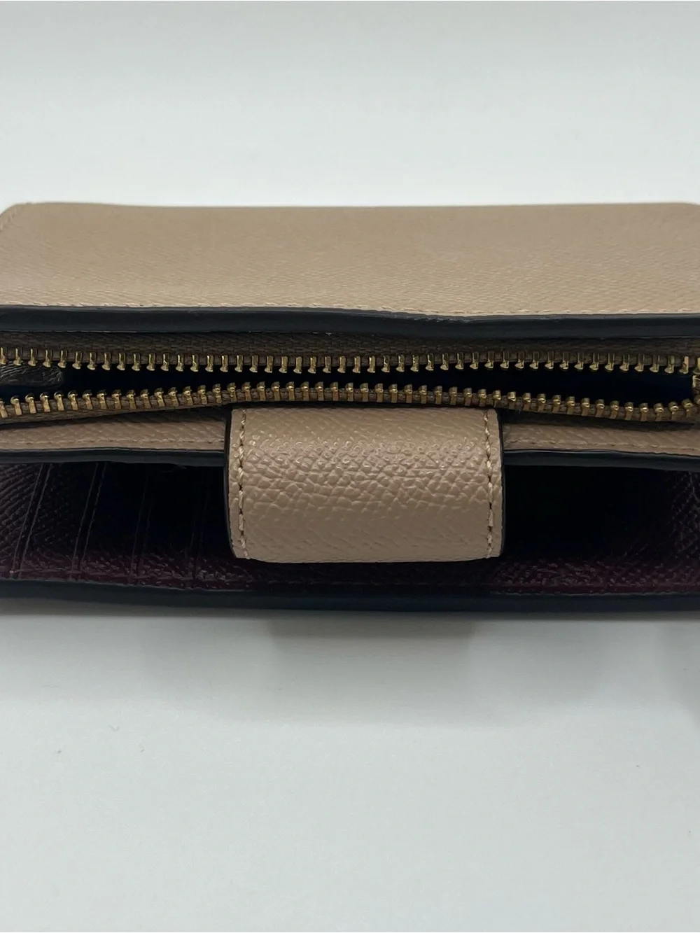 Coach Medium Corner Zip Wallet Crossgrain Leather Taupe